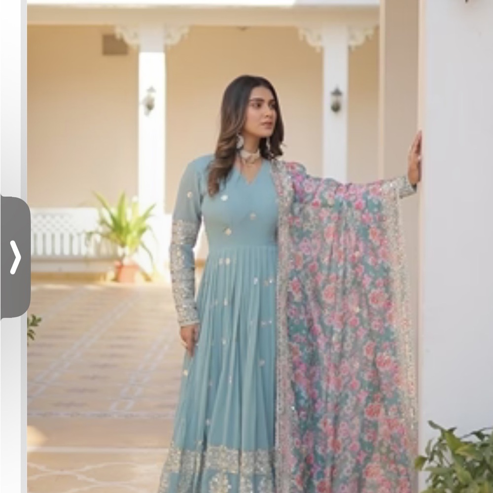 House of Indya Blue Anarkali Dress Floral Dupatta xl frock gown - Picture 7 of 14